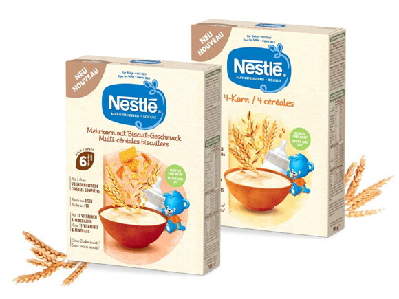 Un paquet de Bouillies Nestlé avec du lait et des céréales, qui constitue une délicieuse option pour le petit-déjeuner