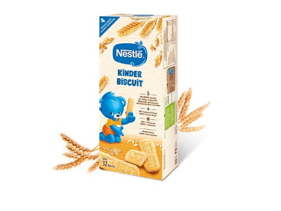 Nestlé Kinder Biscuit pour enfants dans une boîte montrant un ours bleu Nestlé Kinder Biscuit pour enfants dans une boîte montrant un ours bleu