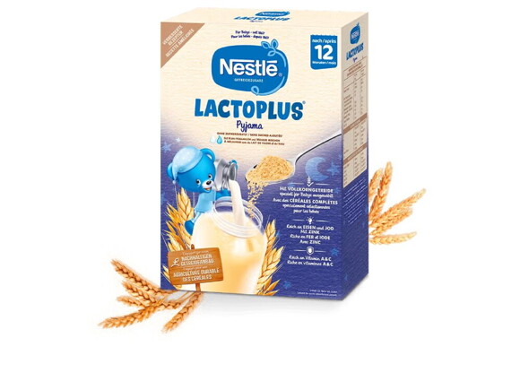Un paquet de Nestlé Lactoplus Pyjama au blé dans un emballage qui met en valeur les nutriments pour les nourrissons